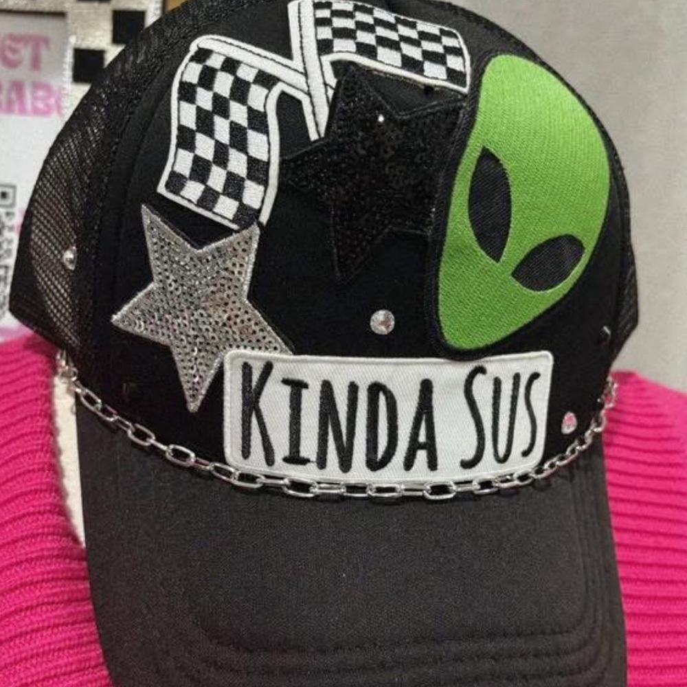 Custom trucker snap back black Cap with Alien and Star Design